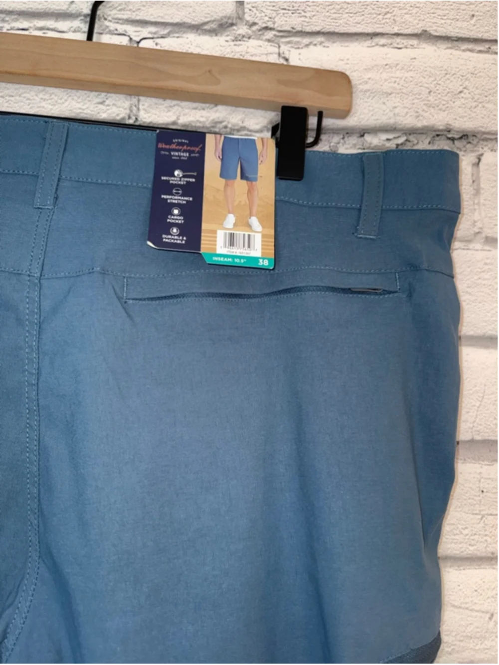 Men's Weatherproof Vintage Flat Front Shorts size 38 Blue Hiking Cargo Shorts
